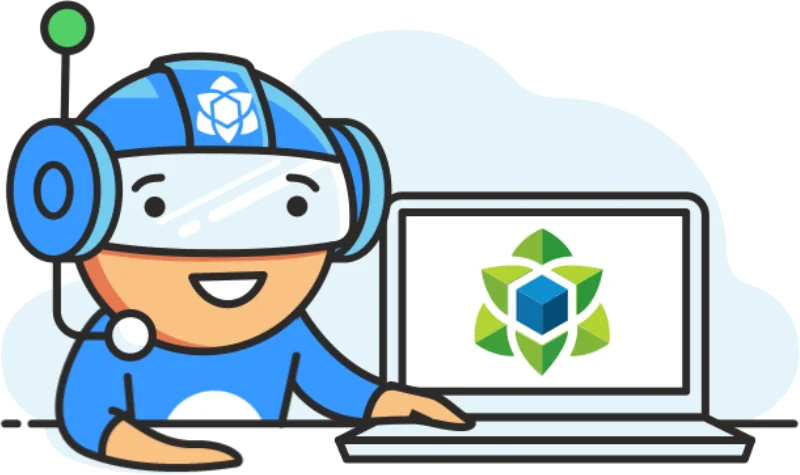The Yurbi mascot showing Yurbi on a laptop