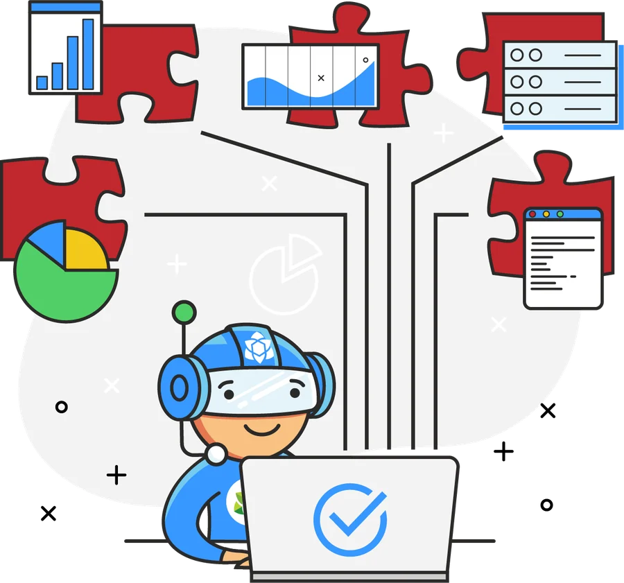 The Yurbi mascot connecting data sources