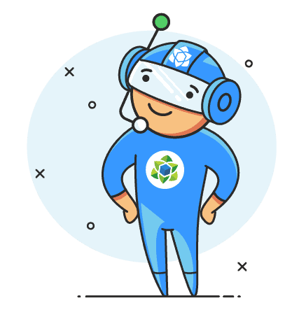 Illustration of the Yurbi mascot, a smiling cartoon character in a blue suit with a Yurbi symbol on the chest, wearing headphones and a visor with an antenna.